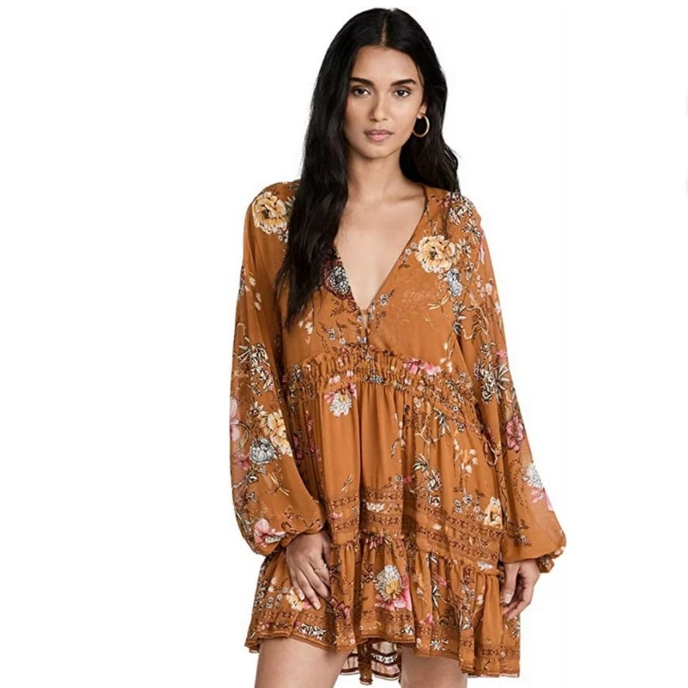 Free People Women's Cherry Blossom Mini Dress, Topaz Combo, Orange, Floral